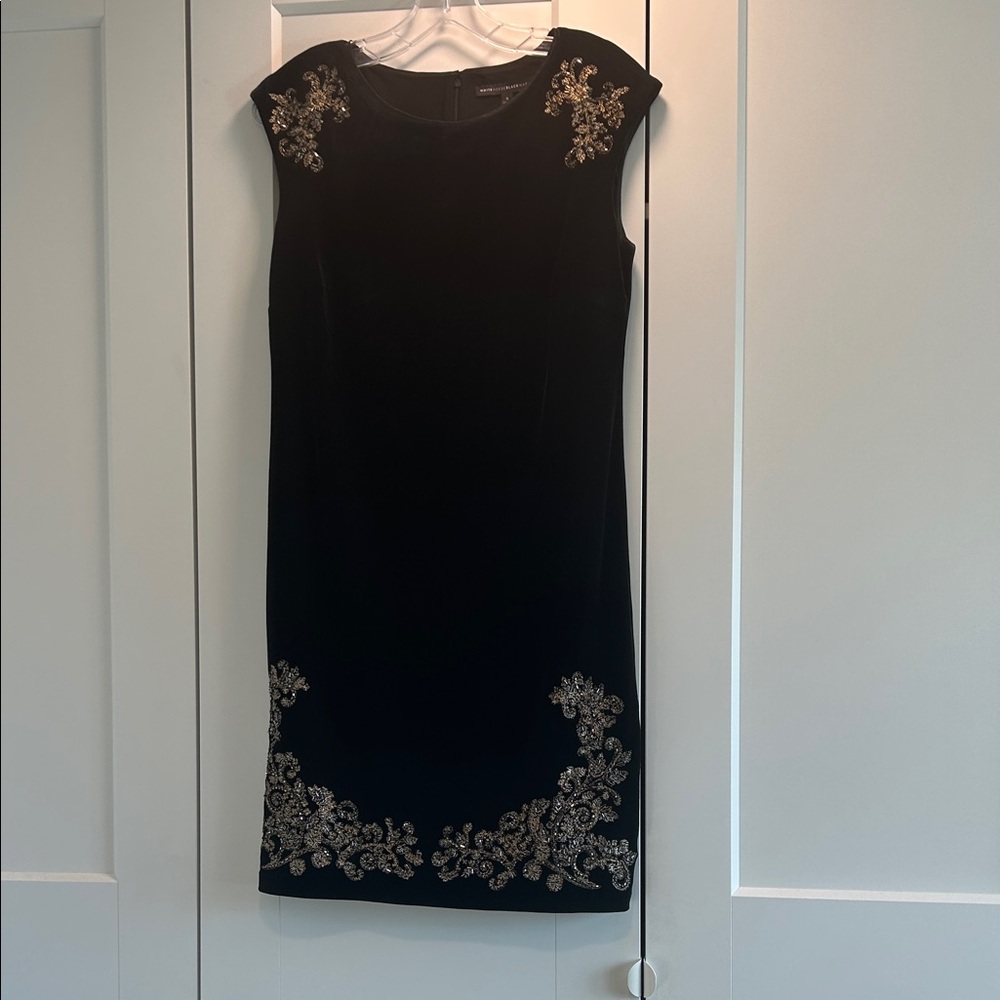 White House Black Market Black Dress with Gold Detailing